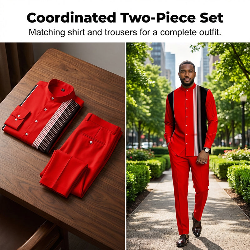 📢📢36 % de réduction !! ⏰Ensemble 2 pièces homme chemise rayée et pantalon – style sans effort