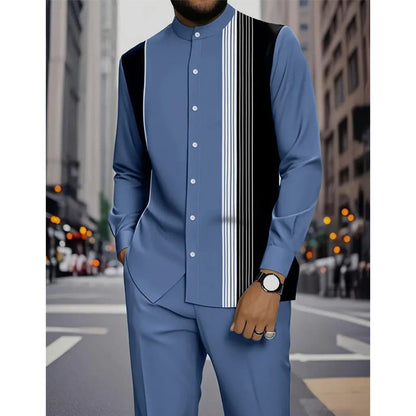 📢📢36 % de réduction !! ⏰Ensemble 2 pièces homme chemise rayée et pantalon – style sans effort