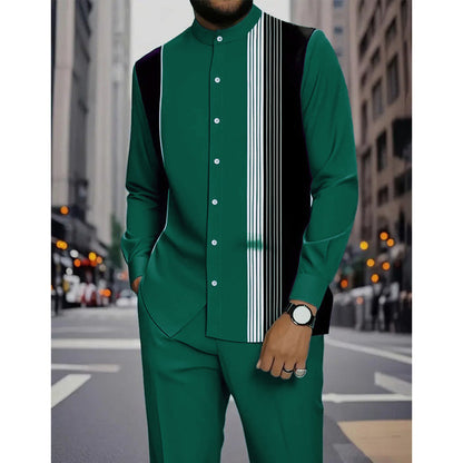 📢📢36 % de réduction !! ⏰Ensemble 2 pièces homme chemise rayée et pantalon – style sans effort