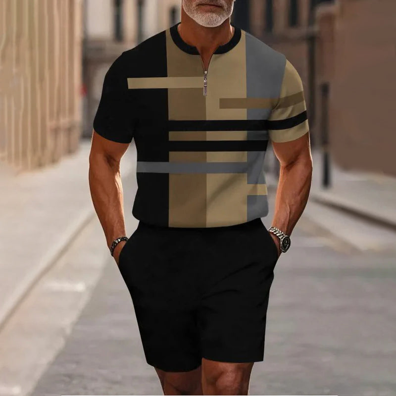 🔥50 % DE RÉDUCTION🔥Ensemble chemise et short à col zippé pour homme