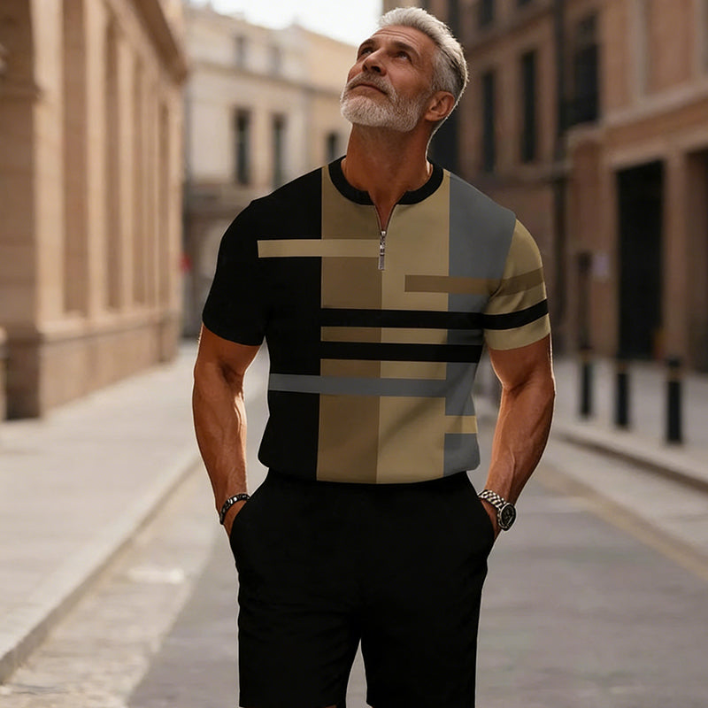 🔥50 % DE RÉDUCTION🔥Ensemble chemise et short à col zippé pour homme