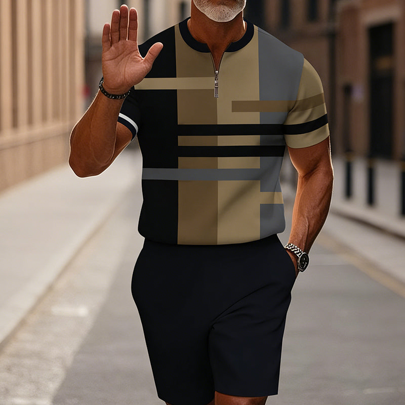 🔥50 % DE RÉDUCTION🔥Ensemble chemise et short à col zippé pour homme