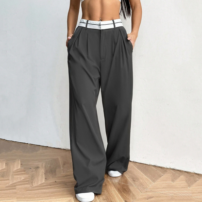 Pantalon large et élégant 💃 Ceinture bicolore + taille haute ✨ Parfait pour le travail ou le shopping 👜