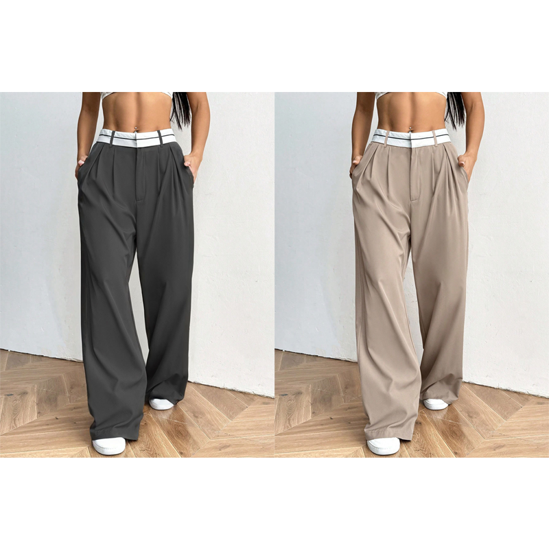 Pantalon large et élégant 💃 Ceinture bicolore + taille haute ✨ Parfait pour le travail ou le shopping 👜