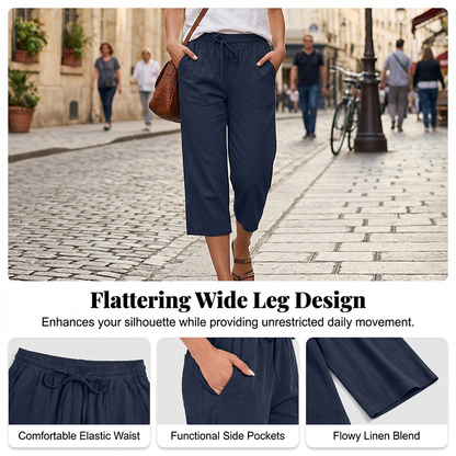 👖 50% DE RÉDUCTION! 🌸 Pantalon Court pour Femme en Mélange Coton-Lin – Léger, Respirant & Parfait Pour Un Look Décontracté En Été ☀️
