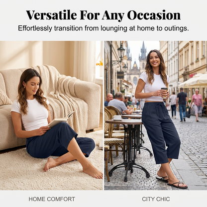 👖 50% DE RÉDUCTION! 🌸 Pantalon Court pour Femme en Mélange Coton-Lin – Léger, Respirant & Parfait Pour Un Look Décontracté En Été ☀️