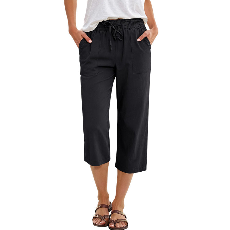 👖 50% DE RÉDUCTION! 🌸 Pantalon Court pour Femme en Mélange Coton-Lin – Léger, Respirant & Parfait Pour Un Look Décontracté En Été ☀️