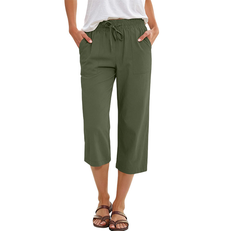 👖 50% DE RÉDUCTION! 🌸 Pantalon Court pour Femme en Mélange Coton-Lin – Léger, Respirant & Parfait Pour Un Look Décontracté En Été ☀️