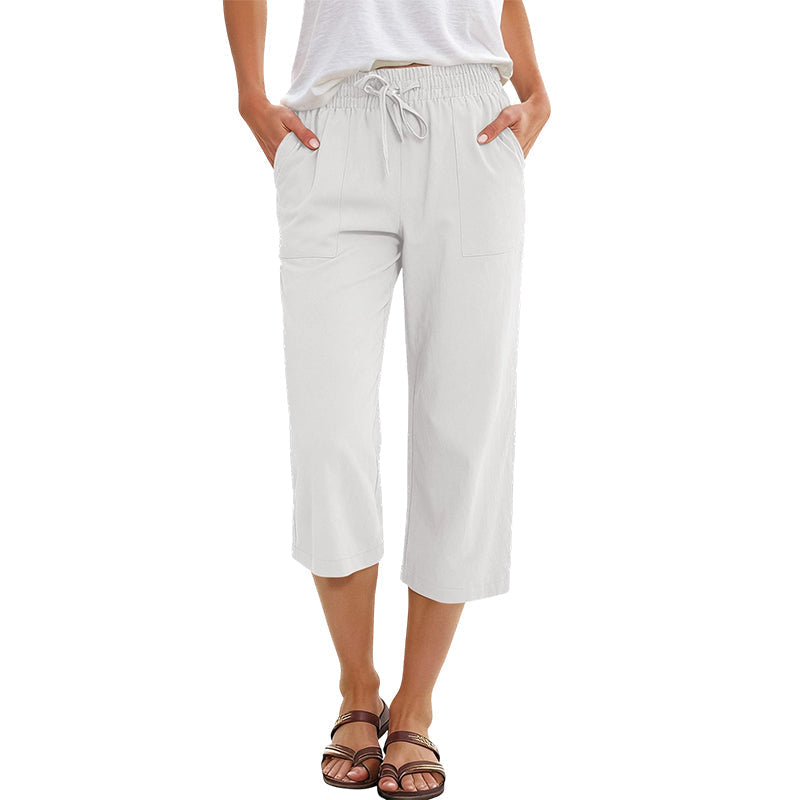 👖 50% DE RÉDUCTION! 🌸 Pantalon Court pour Femme en Mélange Coton-Lin – Léger, Respirant & Parfait Pour Un Look Décontracté En Été ☀️