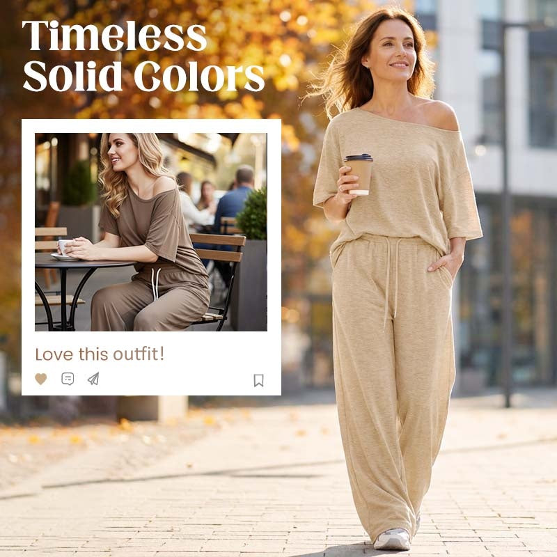 Ensemble 2 pièces pour femme : haut à épaules dénudées et pantalon