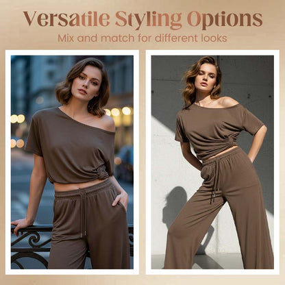 Ensemble 2 pièces pour femme : haut à épaules dénudées et pantalon