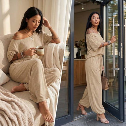 Ensemble 2 pièces pour femme : haut à épaules dénudées et pantalon
