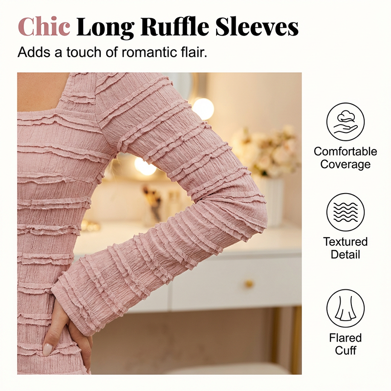 💐50 % de réduction + livraison gratuite🌺Robe Longue à Volants – Corsage Froncé & Encolure Carrée🌺💎【Édition Limitée】