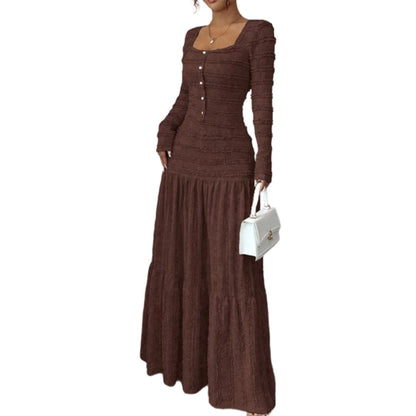 💐50 % de réduction + livraison gratuite🌺Robe Longue à Volants – Corsage Froncé & Encolure Carrée🌺💎【Édition Limitée】