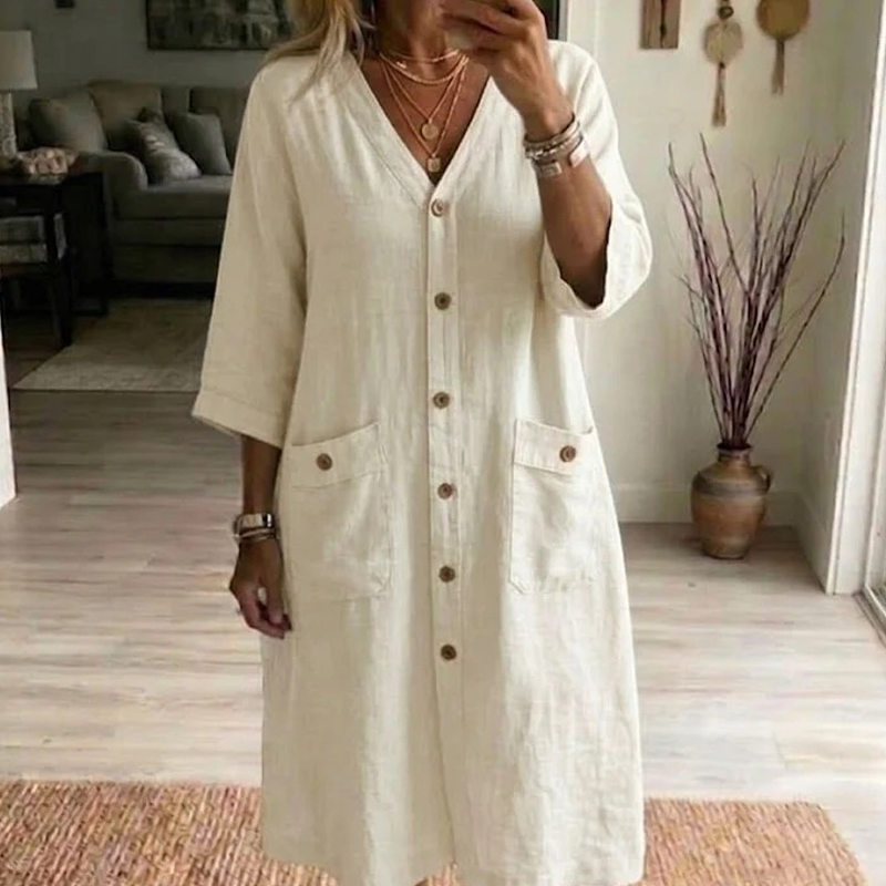 ❤️Robe midi décontractée à col en V pour femme