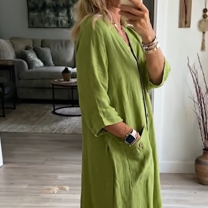 ❤️Robe midi décontractée à col en V pour femme