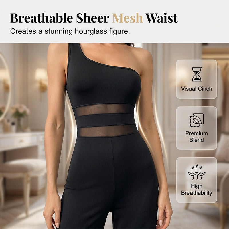 🌸🍁55% de réduction 🔥Combinaison à jambes larges avec empiècement en maille et une seule bretelle