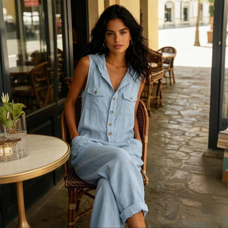 🌸50 % de réduction👖Combinaison sans manches à capuche décontractée pour femme
