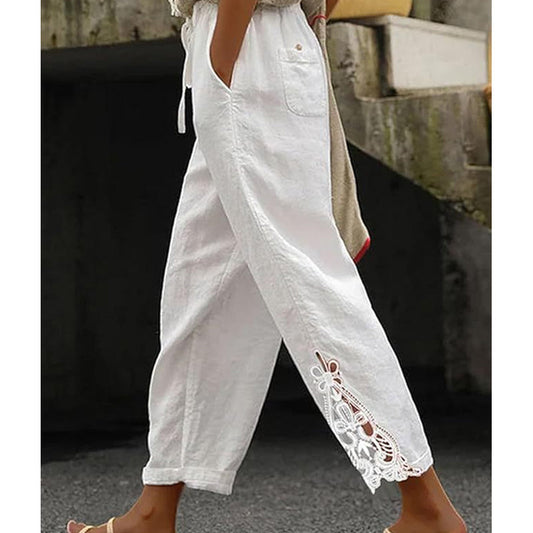 ✨🔥Pantalon à cordon de serrage avec bordure en dentelle pour femme