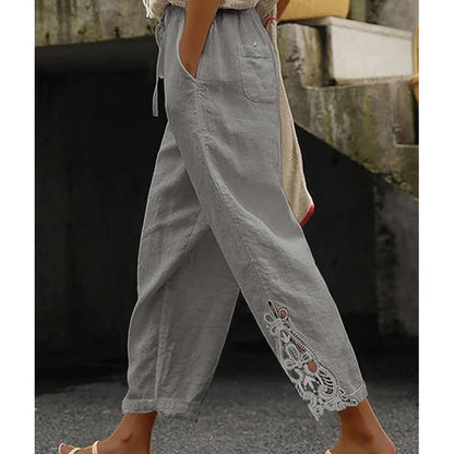 ✨🔥Pantalon à cordon de serrage avec bordure en dentelle pour femme