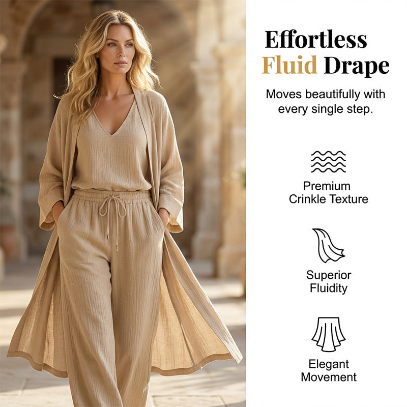 🧥Ensemble élégant pantalon à jambes larges, haut intérieur et cardigan (3 pièces) 👚👖