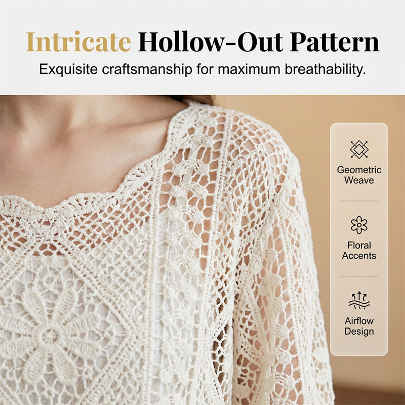 💐58% DE RÉDUCTION ! Chemise Crochet Romantique – Ajouré Délicat & Manches Fluides 🦋✨【Offre Limitée】