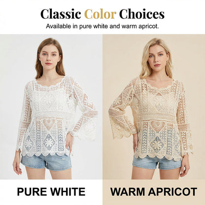 💐58% DE RÉDUCTION ! Chemise Crochet Romantique – Ajouré Délicat & Manches Fluides 🦋✨【Offre Limitée】