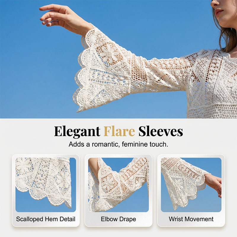 💐58% DE RÉDUCTION ! Chemise Crochet Romantique – Ajouré Délicat & Manches Fluides 🦋✨【Offre Limitée】