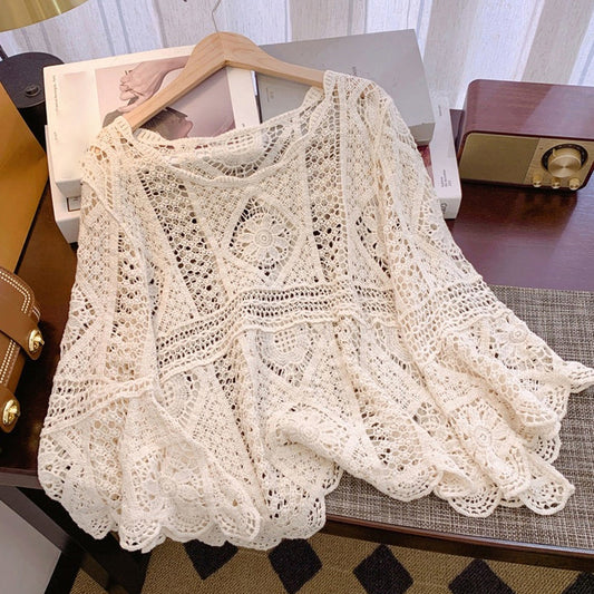 💐58% DE RÉDUCTION ! Chemise Crochet Romantique – Ajouré Délicat & Manches Fluides 🦋✨【Offre Limitée】