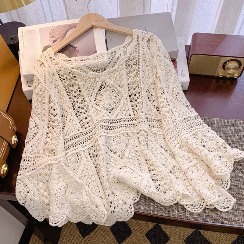 💐58% DE RÉDUCTION ! Chemise Crochet Romantique – Ajouré Délicat & Manches Fluides 🦋✨【Offre Limitée】