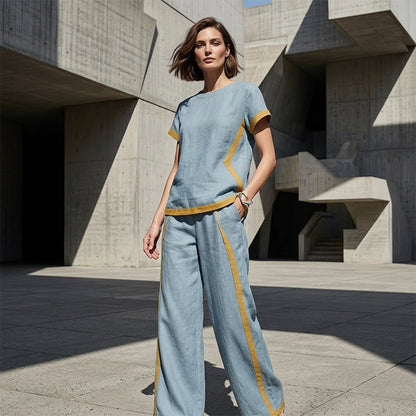 ☀️Ensemble deux pièces décontracté pour femme avec bordures contrastées🔥