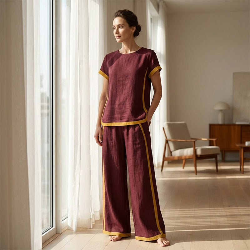 ☀️Ensemble deux pièces décontracté pour femme avec bordures contrastées🔥