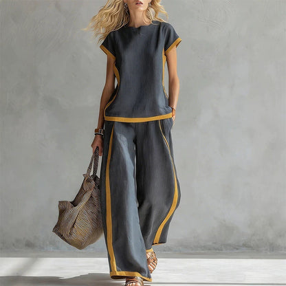 ☀️Ensemble deux pièces décontracté pour femme avec bordures contrastées🔥