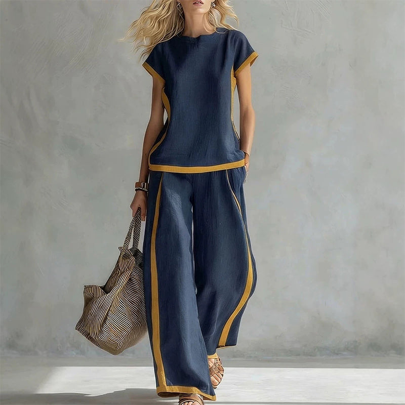 ☀️Ensemble deux pièces décontracté pour femme avec bordures contrastées🔥