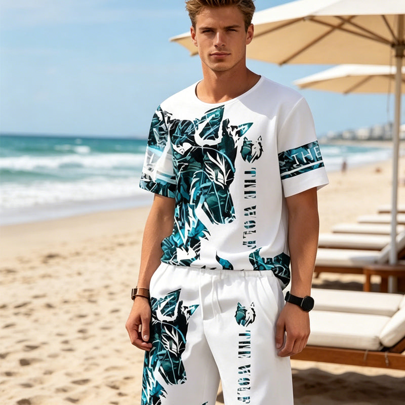 🌿Ensemble T-Shirt & Short Homme ✅ Imprimé Graphique & Coupe Confort | Léger et Tendance 👕🔥