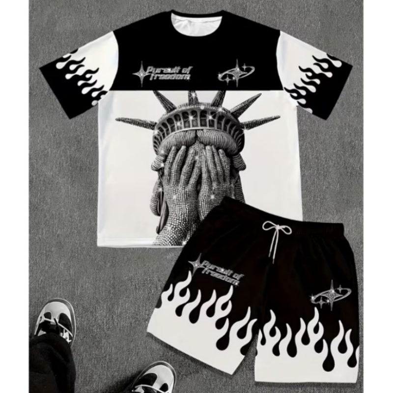 🌿Ensemble T-Shirt & Short Homme ✅ Imprimé Graphique & Coupe Confort | Léger et Tendance 👕🔥