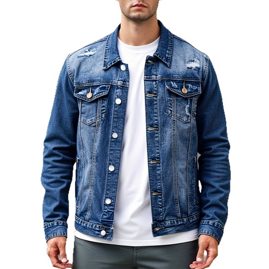 🧥 50% DE RÉDUCTION MAINTENANT ! 👖 Veste en jean délavé vintage pour homme décontractée – Design intemporel, tissu durable et poches fonctionnelles ✨