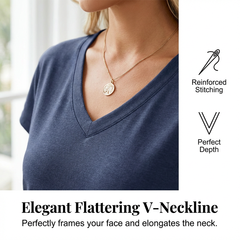T-shirt décontracté à col en V et manches courtes pour femme