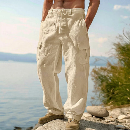 Pantalon cargo en coton et lin pour homme