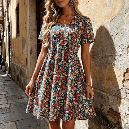 💐50% DE RÉDUCTION ! Robe Florale Col V – Imprimé Romantique 🌸🦋【Offre Limitée】