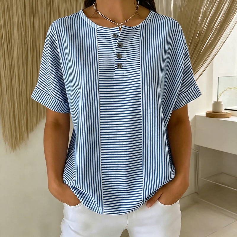 🥳SOLDES D'ÉTÉ🥳💞PLUS DE 50 000 EXEMPLAIRES VENDUS !💥50 % DE RÉDUCTION ! 🔥T-shirt Henley rayé décontracté pour femme