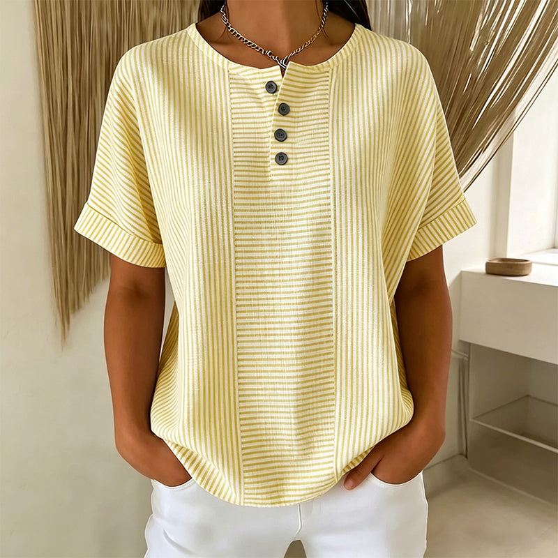 🥳SOLDES D'ÉTÉ🥳💞PLUS DE 50 000 EXEMPLAIRES VENDUS !💥50 % DE RÉDUCTION ! 🔥T-shirt Henley rayé décontracté pour femme