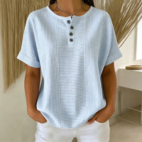🥳SOLDES D'ÉTÉ🥳💞PLUS DE 50 000 EXEMPLAIRES VENDUS !💥50 % DE RÉDUCTION ! 🔥T-shirt Henley rayé décontracté pour femme