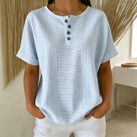 🥳SOLDES D'ÉTÉ🥳💞PLUS DE 50 000 EXEMPLAIRES VENDUS !💥50 % DE RÉDUCTION ! 🔥T-shirt Henley rayé décontracté pour femme