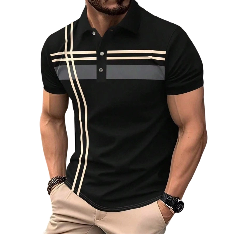👕🌊 PROMO FLASH 50% ! Haut Homme à Manches Courtes Rayé – Col Claudine, Tissu Polyester Respirant & Infroissable, Coupe Ajustée Sportive, 5 Couleurs, Parfait pour l'Été & le Quotidien ✨