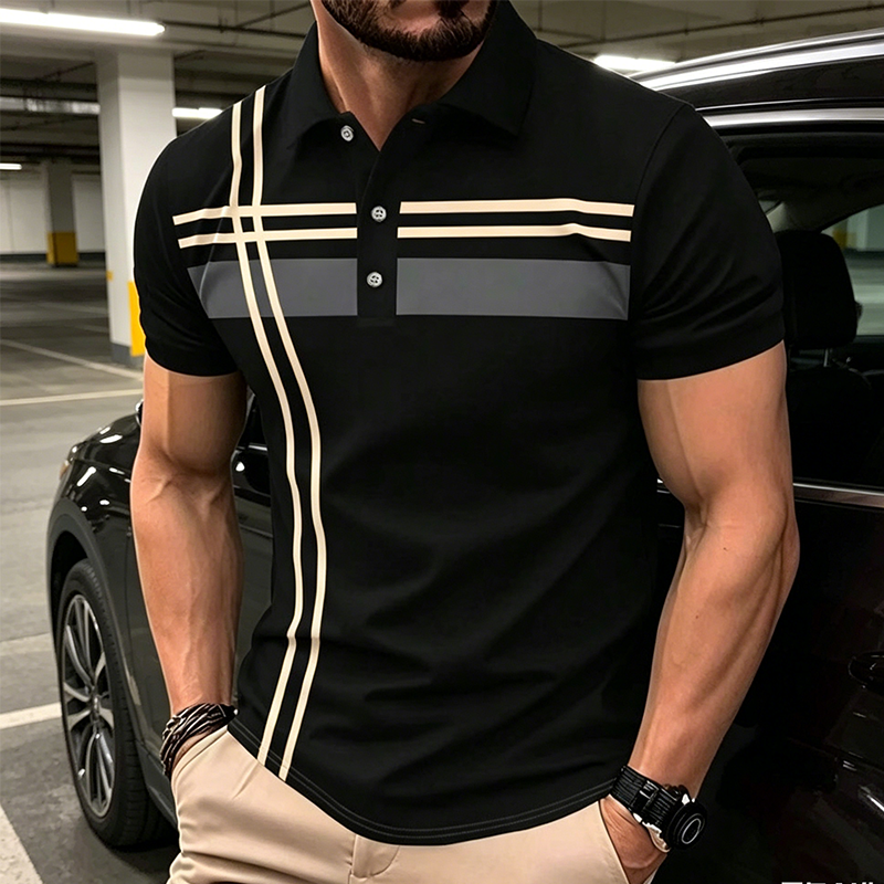 👕 PROMO LIMITÉE 50% DE RÉDUCTION ! ✨ Haut Rayé pour Homme – Col, Manches Courtes ✨