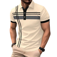 👕🌊 PROMO FLASH 50% ! Haut Homme à Manches Courtes Rayé – Col Claudine, Tissu Polyester Respirant & Infroissable, Coupe Ajustée Sportive, 5 Couleurs, Parfait pour l'Été & le Quotidien ✨
