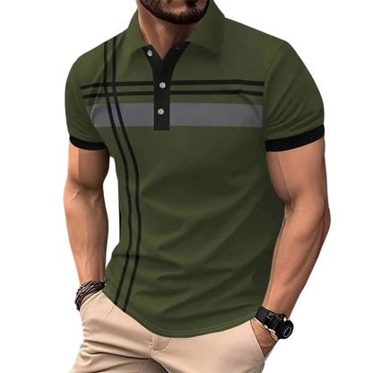 👕🌊 PROMO FLASH 50% ! Haut Homme à Manches Courtes Rayé – Col Claudine, Tissu Polyester Respirant & Infroissable, Coupe Ajustée Sportive, 5 Couleurs, Parfait pour l'Été & le Quotidien ✨