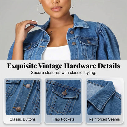 🌞🛍️ NOUVELLE COLLECTION : PROMO FLASH 50% ! Veste Jean Femme Taille Crop & Manches Gigot – Denim Souple, Coupe Flatteuse, Style Vintage Moderne 👒