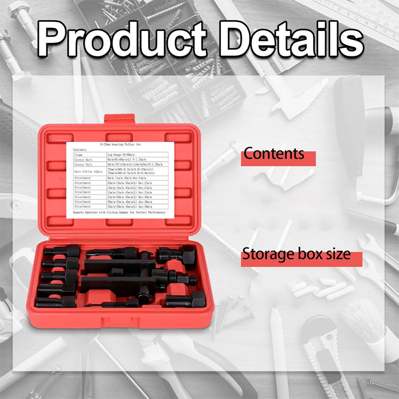Kit de 10 outils pour extraire les roulements de moto — Acier traité, usage polyvalent et étui de rangement — idéal pour atelier ou entretien à domicile — 50% de réduction
